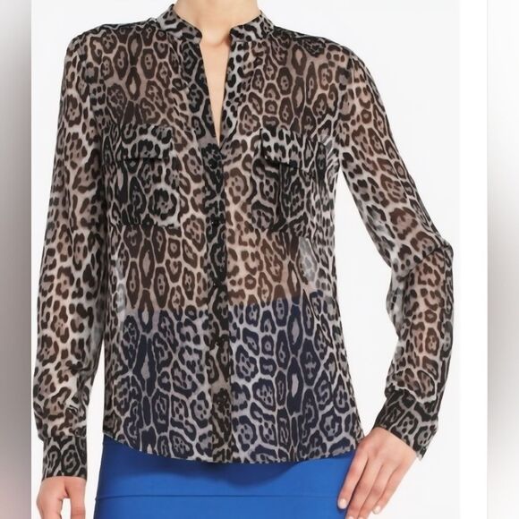 BCBG Silk Leopard Print Blouse - Picture 1 of 6